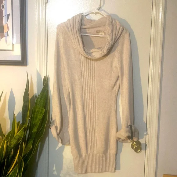 Arden B | Dresses | Arden B Off White Cowl Neck Sweater Dress With Leather  Buckle Detail On Sleeve | Poshmark